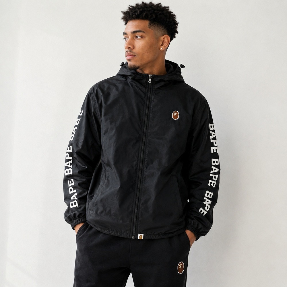 A Bathing Ape BAPE Windbreaker Jacket Black Mens Large‎